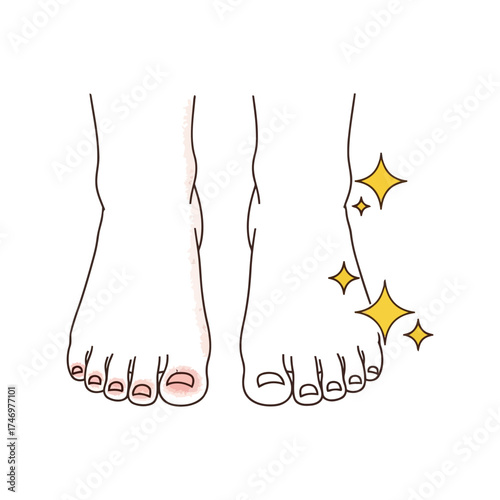 Healthy clean feet toes sparkle hygiene health care foot care wellness concept vector