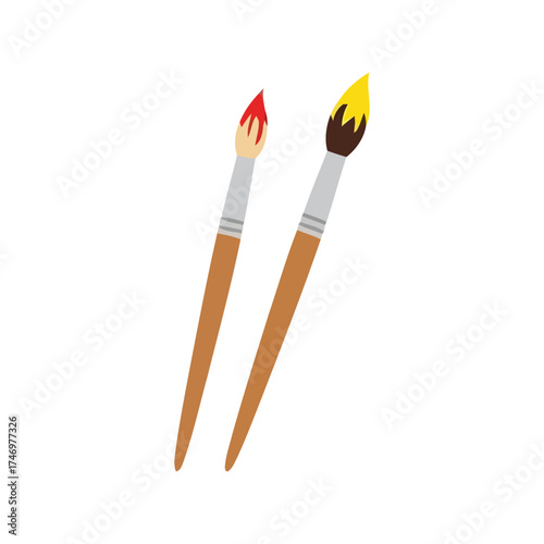 Two paint brushes with colorful paint drops for artistic creation and design vector
