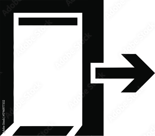 Black and white graphic icon depicting an open door with an arrow pointing right, symbolizing exit, logout, or sign-out.