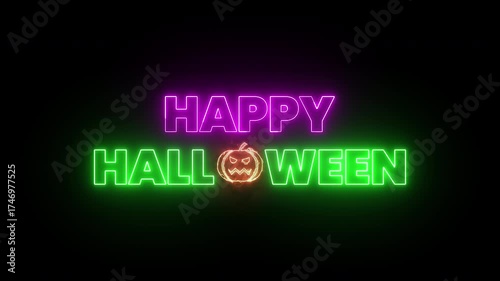 happy Halloween animated text background neon happy Halloween fire green purple 4k Video