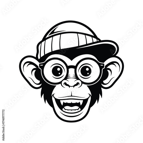 Playful monkey character wearing beanie and glasses fun cartoon illustration vector