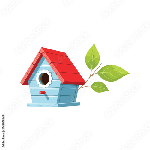 Charming birdhouse with green leaves springtime nature animal dwelling cute design vector
