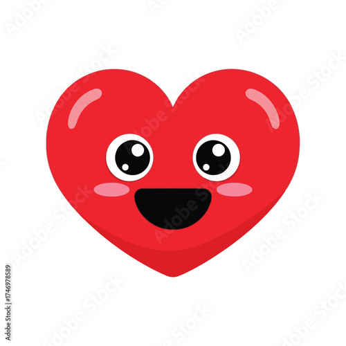 Cute happy red heart character with big eyes and smiling mouth vector