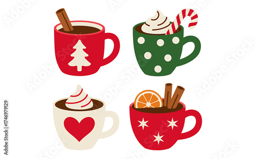 Festive Holiday Hot Chocolate Mug Collection with Christmas Designs and Warm Drinks Perfect for Winter Celebrations