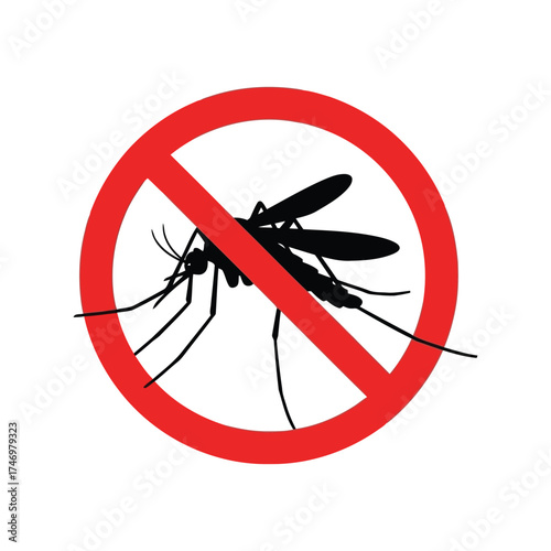Mosquito insect control stop symbol silhouette no bug pest danger warning vector