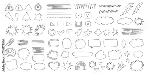 Hand Drawn Doodle Elements Vector Set – Speech Bubbles, Arrows, Shapes and Symbols