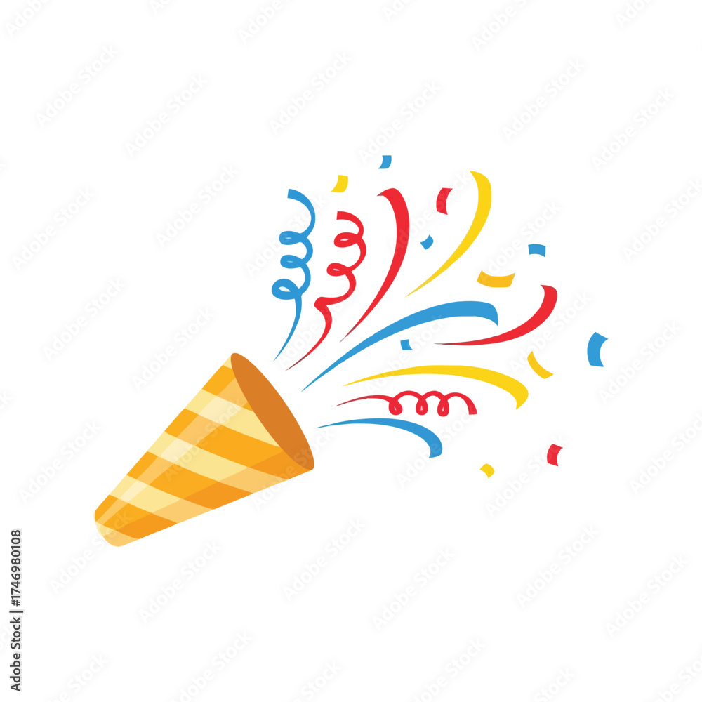 Fototapeta premium Celebration party popper confetti blast festive occasion surprise fun explosion vector
