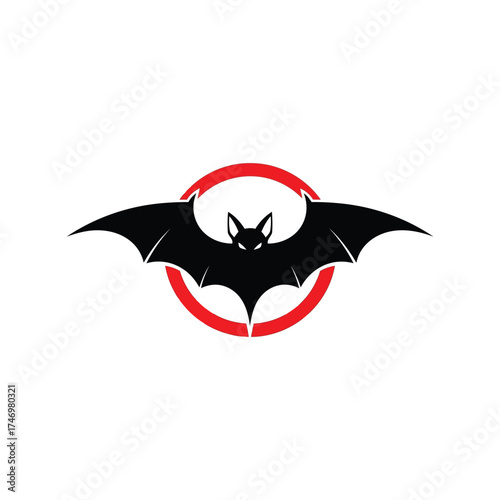 Silhouette bat spreading wings inside red circle emblem logo symbol vector