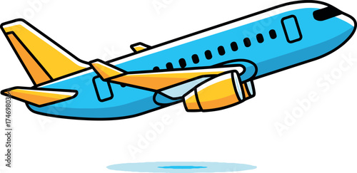 Cute Blue Airplane Taking Off Vector Illustration