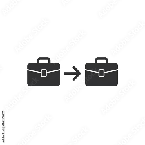 Two briefcase icons connected by a right arrow indicating a business or career transition process flow
