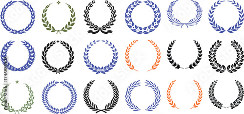 Collection of Laurel Wreaths and Victory Garlands in Various Colors and Styles