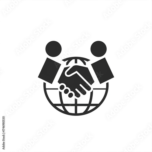 Illustration of a handshake over a globe representing global partnership and international collaboration