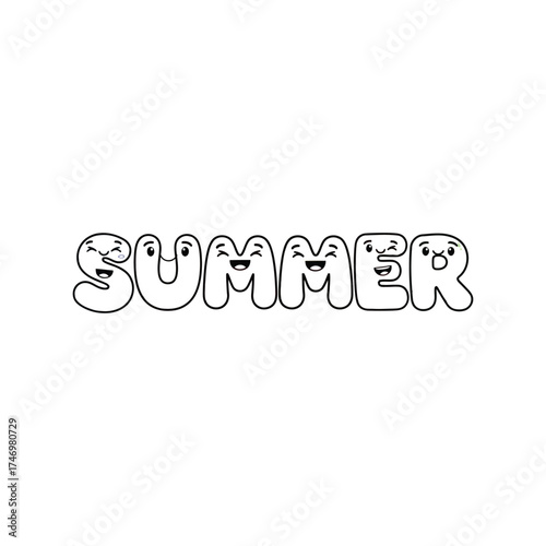 Cute hand drawn cartoon summer text illustration for kids design projects vector