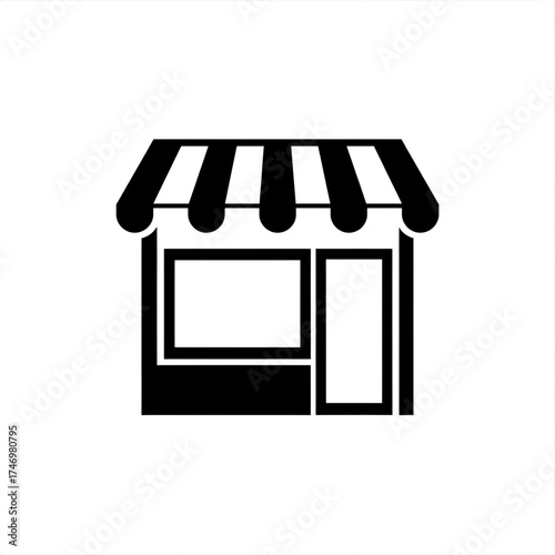Illustration of a store front with awning and window in black and white simple design vector image