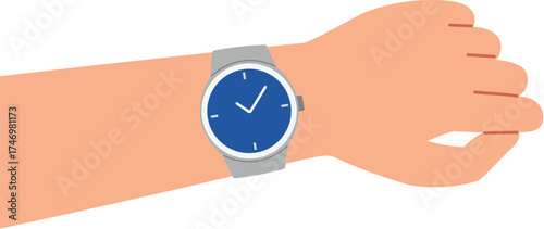 Wristwatch on arm flat design, Businessman wear watch on arm illustration