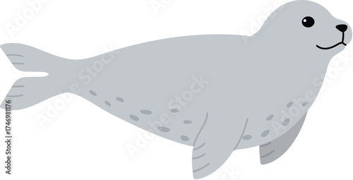 Adorable harbor seal cartoon swimming, Marine animal character illustration