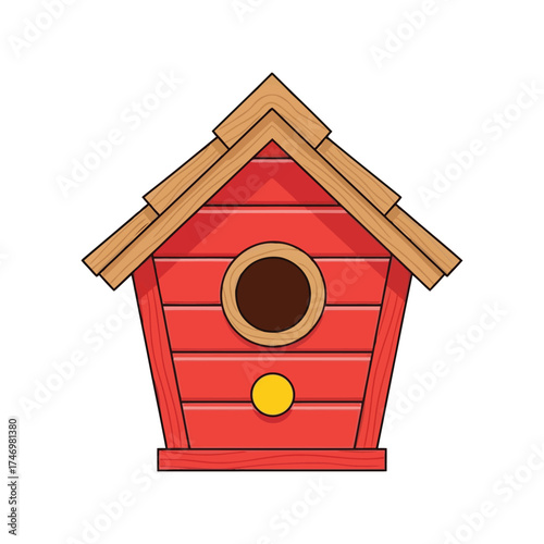 Charming red wooden birdhouse cute garden home wildlife habitat illustration vector