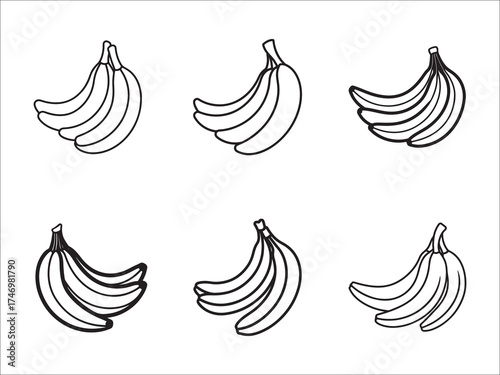 Banana Bunch Black and White Illustration Fresh Fruit Simple Design