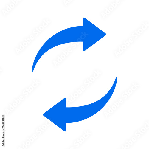 Two blue arrows curving in a circular motion, one pointing up and right, the other down and left. Free Download Two blue arrows curving in a circular motion, one pointing up and right, the other down and left. - GFXLoad