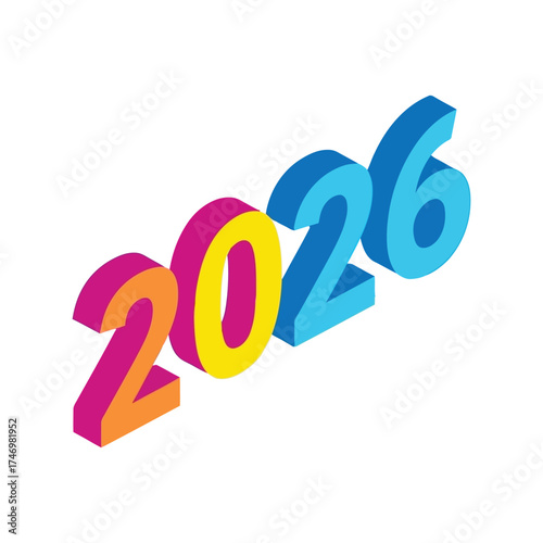 Vibrant 3d numbers 2026 colorful gradient isometric illustration vector