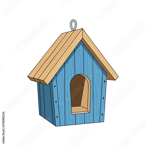 Charming blue wooden birdhouse with textured roof isolated on white vector