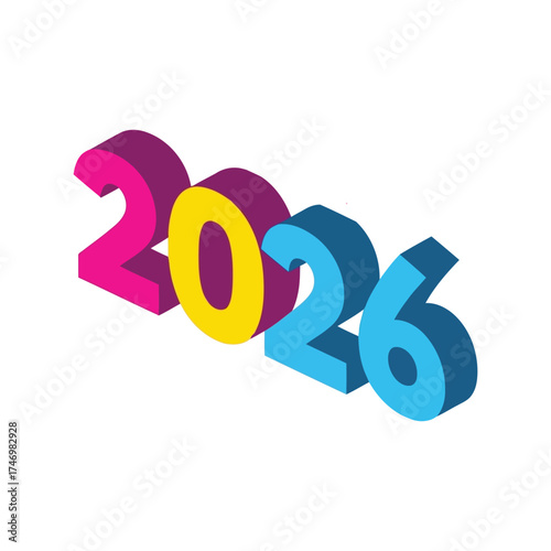 Vibrant 3d 2026 numbers isometric view festive new year celebration vector