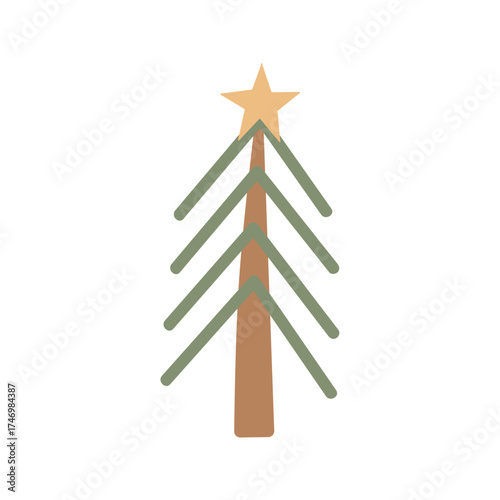 Hand Drawn Minimalist Christmas Tree Illustration With Star, Modern Festive Design
