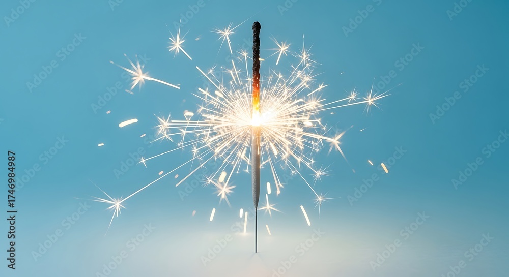 Obraz premium Sparkler burning brightly against a blue background celebration festive cheer