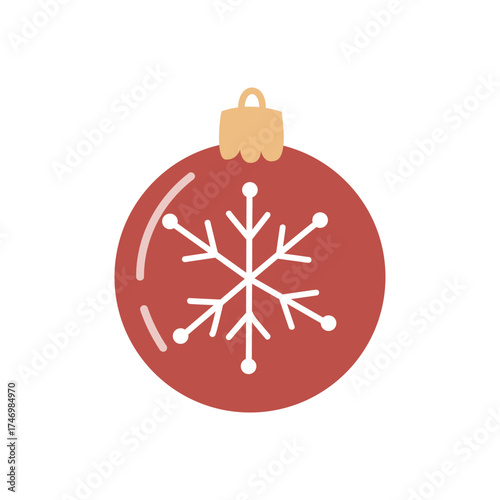 Red Christmas bauble with snowflake festive holiday vector illustration