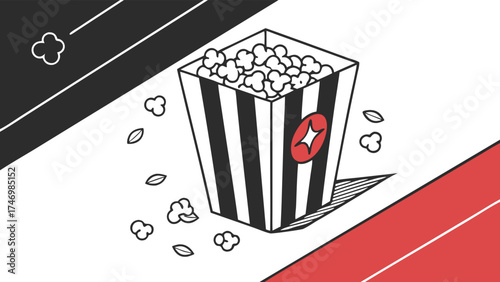 Delicious popcorn box, fresh and ready for movie night, perfect for streaming services, cinema events, entertainment design, and snack promotions