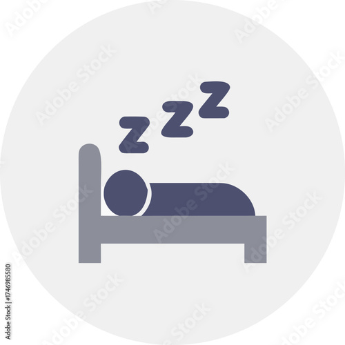 Simple icon of a person sleeping in bed with zzz symbols representing sleep vector