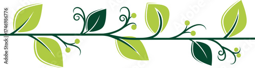 Stylized green leaf and berry branch design