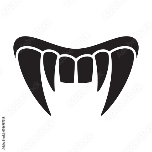 Stylized black silhouette of vampire fangs with sharp points on a white background
