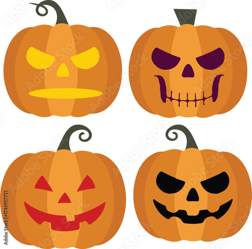 Scary halloween pumpkin faces vector art