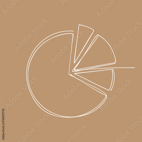 Minimalist line art pie chart on a neutral beige emphasizing data visualization and statistical representation