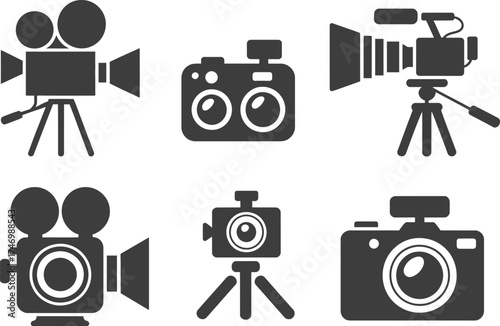 Collection of vintage and modern camera and video recorder icons
