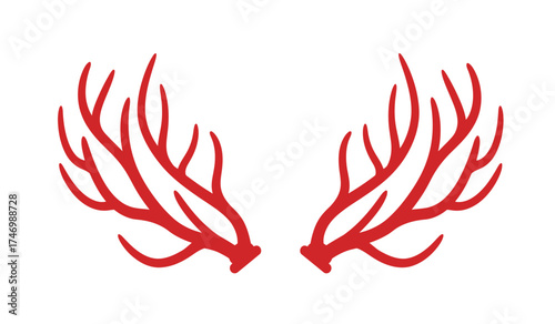 Vibrant red coral branches symmetric design underwater ocean marine life nature element isolated isolated on white background