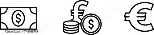 Illustrative depiction of currency symbols including dollars pounds and euros