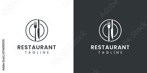 Restaurant Logo with Minimalist Cutlery Vector Design