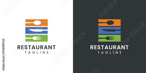 Restaurant Logo with Knife, Fork and Spoon Vector Design