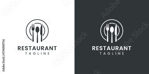 Restaurant Logo with Minimalist Cutlery Vector Design
