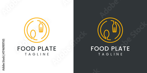 Food Logo with Cutlery on the Plate Vector Design