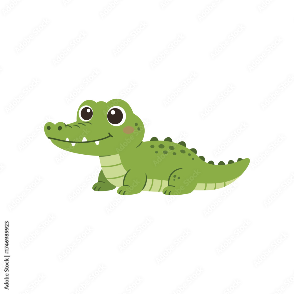 Obraz premium Adorable cartoon green alligator with big eyes and a friendly smile perfect for children s illustrations and designs