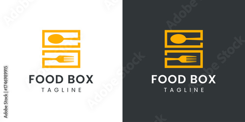 Food Box Logo with Minimalist Cutlery Vector Design