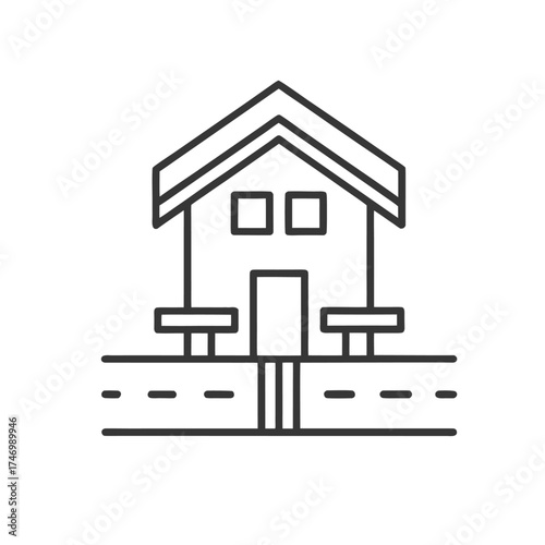 House Foundation Line Icon — Residential Construction Outline Vector