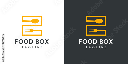 Food Box Logo with Minimalist Cutlery Vector Design