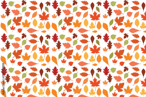 Set of silhouettes of leaves of different colors. autumn leaves in warm colors. Orange fall colorful leaves flying falling effect. autumn background. Bright and simple autumn leaves in warm colors. 