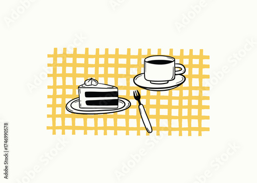 Coffee and сake  vector doodle illustration