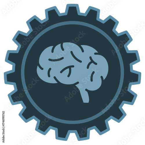 Gear Icon with Human Brain Symbol: Intelligence and Mental Process