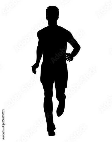 Black silhouette of a jogging man front view